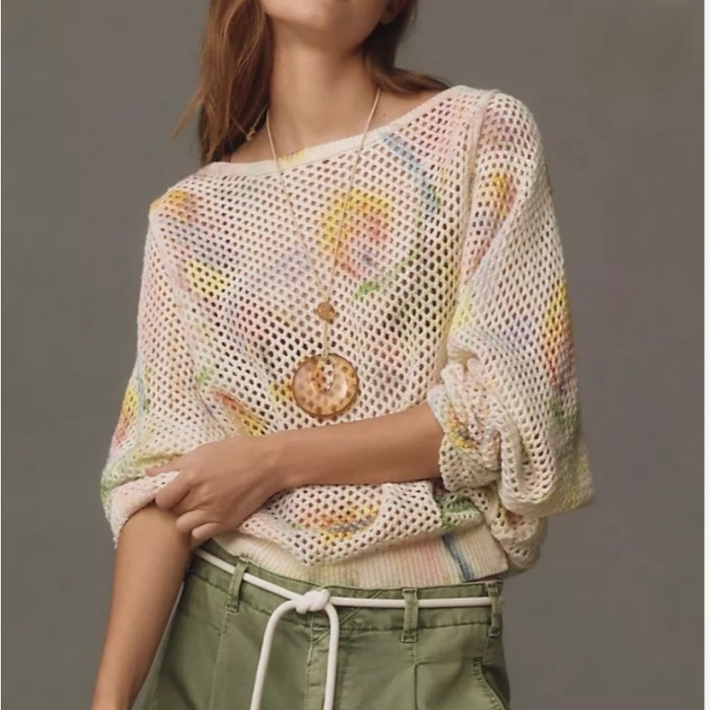 Anthropologie Klaas Jonkman Multicolor Mesh stitch crew neck sweater Medium - Picture 2 of 15